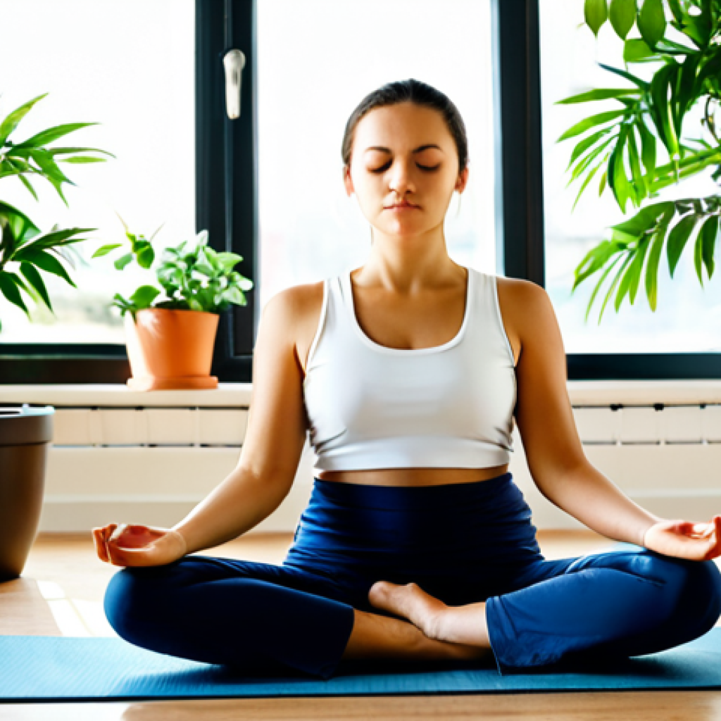 Stress Reduction & Mindfulness**

"A serene woman in comfortable, modest clothing practicing yoga in a sunlit studio, fully clothed, appropriate attire, safe for work. She is in a meditative pose with eyes closed, surrounded by potted plants. Soft, diffused lighting creates a calming atmosphere. Perfect anatomy, correct proportions, natural pose, well-formed hands, proper finger count, natural body proportions, digital art, high quality, professional, family-friendly."

**