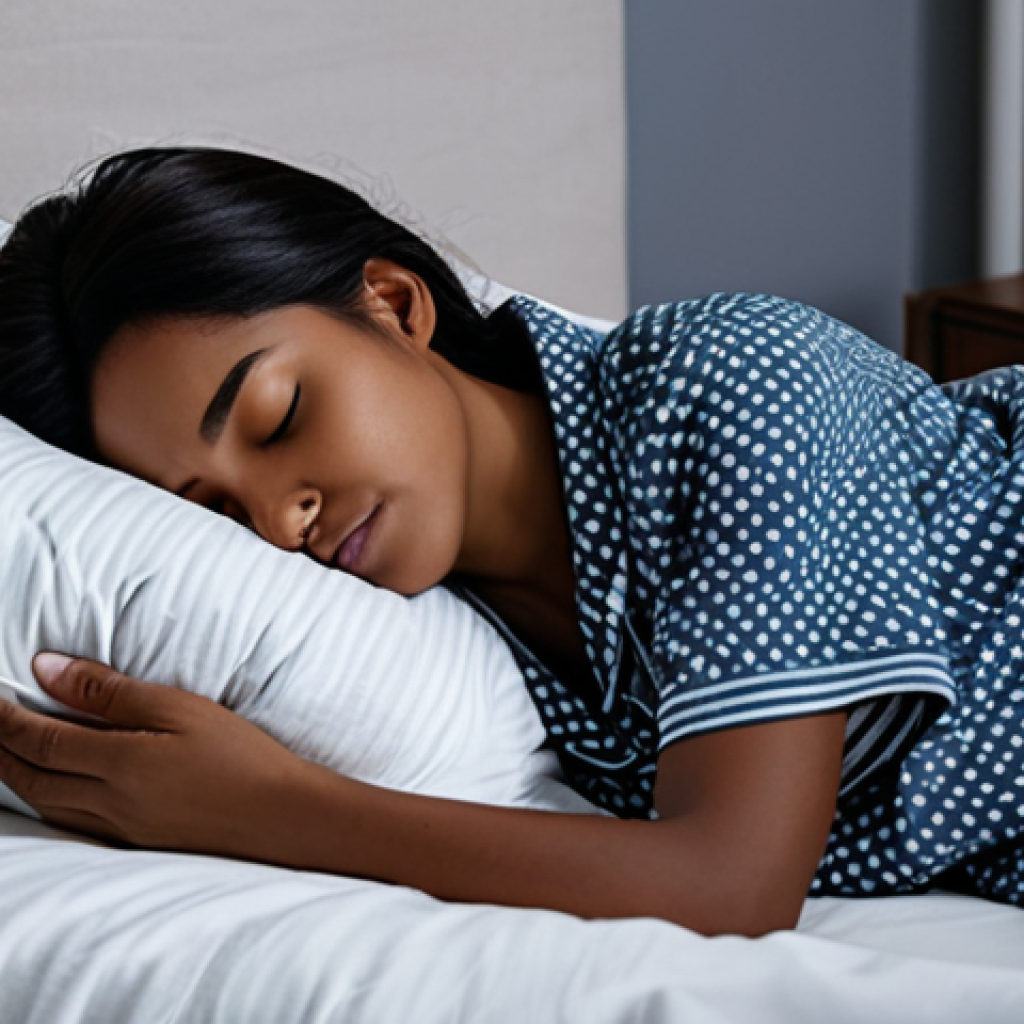 **

"A person sleeping on their side, using a contoured pillow for neck support, fully clothed in pajamas, in a dimly lit bedroom, safe for work, appropriate content, perfect anatomy, natural proportions, professional illustration, family-friendly, modest sleepwear."

**