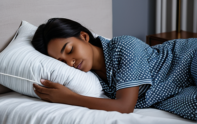 **

"A person sleeping on their side, using a contoured pillow for neck support, fully clothed in pajamas, in a dimly lit bedroom, safe for work, appropriate content, perfect anatomy, natural proportions, professional illustration, family-friendly, modest sleepwear."

**