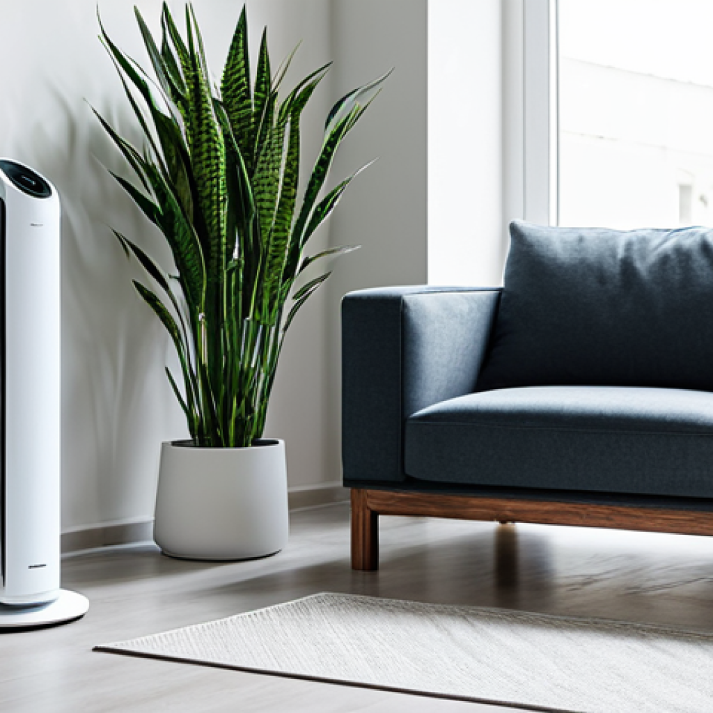 Modern Living Room with Air Purifier**

"A bright and airy modern living room, sunlight streaming through a window, a sleek air purifier standing discreetly in the corner. The room is clean and minimalist, featuring potted plants and a comfortable sofa. Family-friendly, safe for work, fully clothed people enjoying the space, appropriate content, professional interior design photography, high-resolution, perfect anatomy, natural proportions, well-formed hands. The scene should evoke a sense of calm and well-being."

**