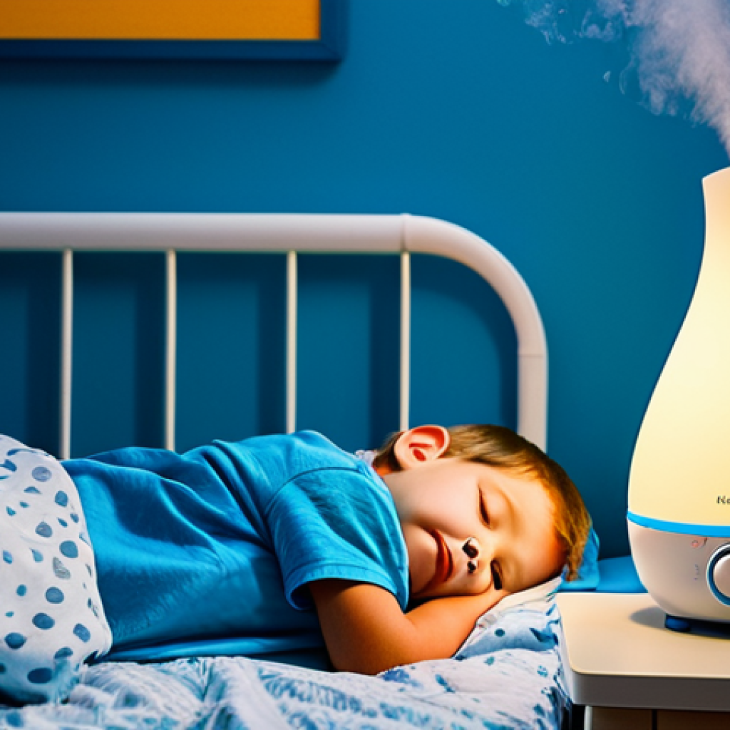 Humidifier in Child's Room**

"A child's bedroom at night, softly lit, with a cool-mist humidifier running on a bedside table, emitting a gentle glow. The room is cozy and inviting, with age-appropriate decorations. Fully clothed child asleep in bed. safe for work, appropriate content, fully clothed, professional photography, perfect anatomy, natural proportions, family-friendly"

**