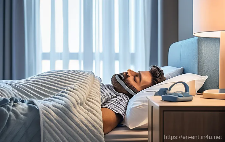코골이 진단과 치료 병원 추천 - **A serene adult patient undergoing a sleep study (polysomnography) in a comfortable, modern sleep l...