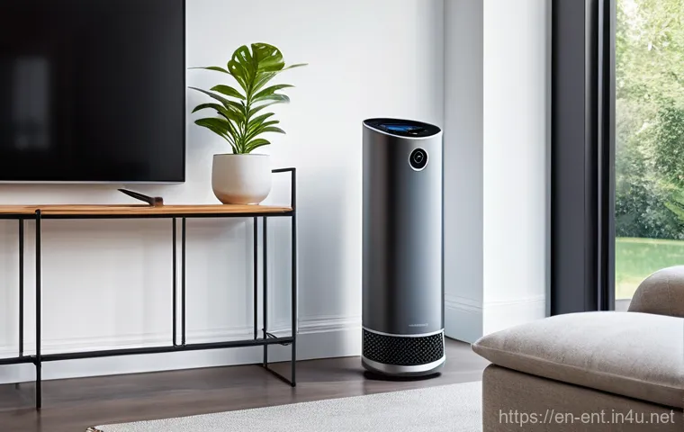 비염 예방을 위한 실내 공기 청정법 - **Image Prompt: "The Intelligent Air Guardian"**
    A futuristic, sleek smart air purifier stands p...