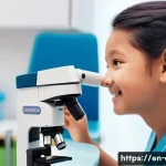 소아 귀지 제거 방법과 병원 추천 - A warm, softly lit pediatric clinic room where a gentle ENT specialist uses a microscope and a tiny ...