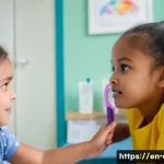 소아 만성 중이염의 치료와 예방 - A warm, detailed scene of a caring pediatrician gently examining a young child&rsquo;s ear in a bright, we...