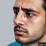 코뼈 골절 증상과 수술 필요성 - A detailed medical illustration of a young adult male with nasal trauma showing visible signs such a...